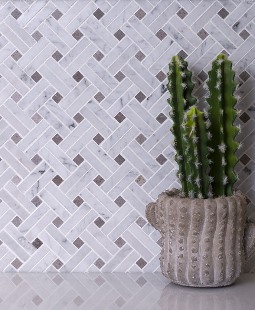 Bianco Carrara, Eastern Beige 11x11 Polished Basketweave Marble Mosaic Tile (5 pack, 4.47 sq ft/case)