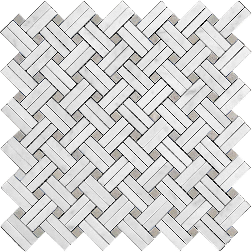 Bianco Carrara, Eastern Beige 11x11 Polished Basketweave Marble Mosaic Tile (5 pack, 4.47 sq ft/case)