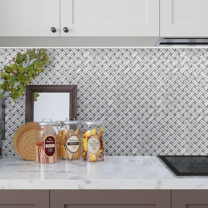 White 11x11 Polished Basketweave Marble Mosaic Tile (5 pack, 4.47 sq ft/case) - Sample
