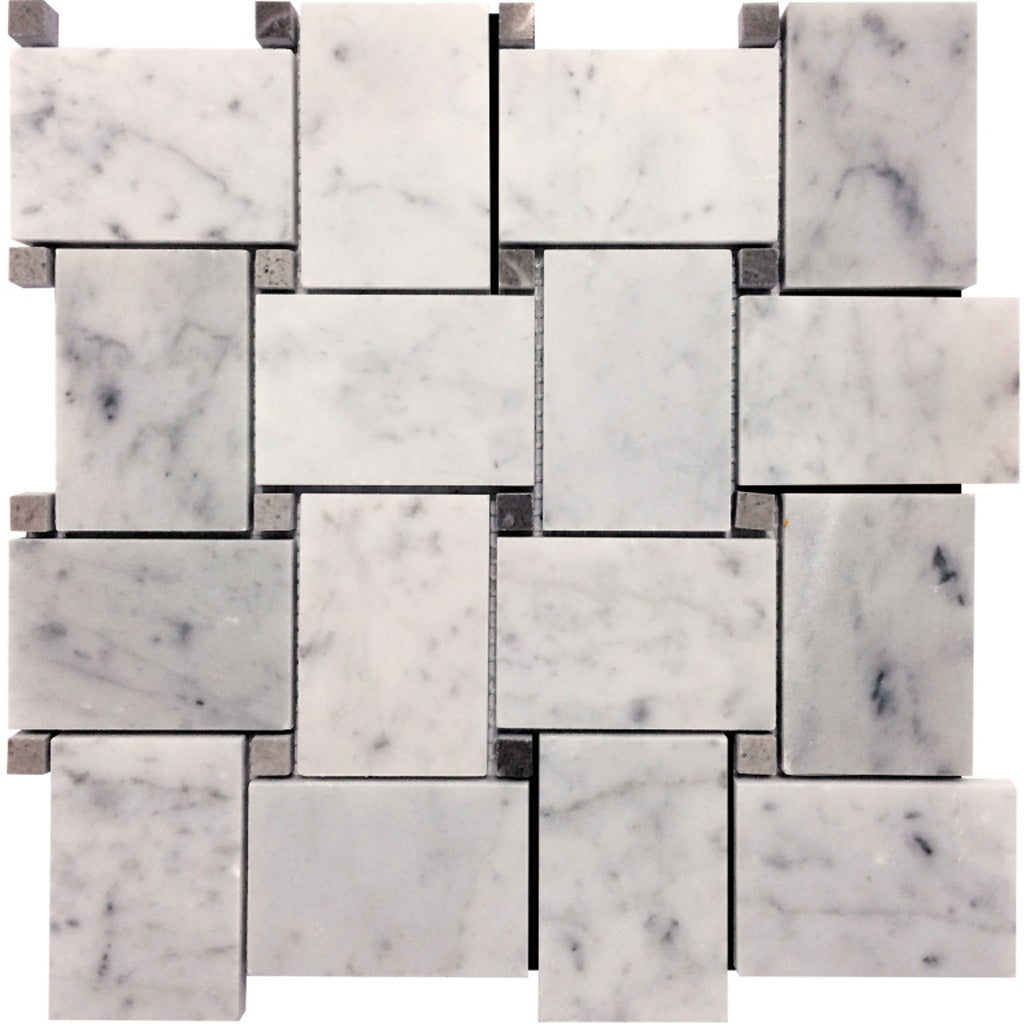 Bianco Carrara, Eastern Beige 11x11 Polished Basketweave Marble Mosaic Tile (5 pack, 4.2 sq ft/case)