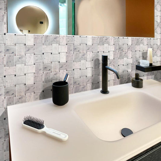 Bianco Carrara, Eastern Beige 11x11 Polished Basketweave Marble Mosaic Tile (5 pack, 4.2 sq ft/case)