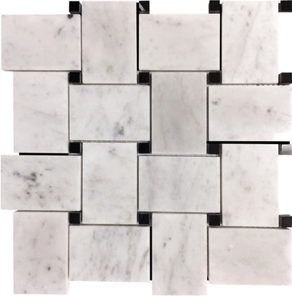 Bianco Carrara, Eastern Black 11x11 Polished Basketweave Marble Mosaic Tile (5 pack, 4.2 sq ft/case)