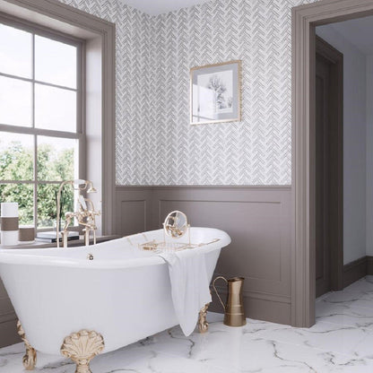 Beige White 11x12 Polished Herringbone Marble Mosaic Tile (5 pack, 4.71 sq ft/case) - Sample
