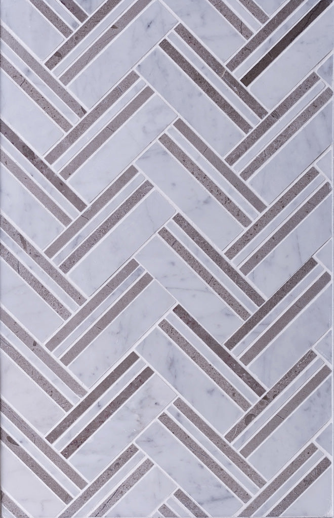 Bianco Carrara Eastern Beige 11x12 Polished Herringbone Marble Mosaic Tile (5 pack, 4.71 sq ft/case)