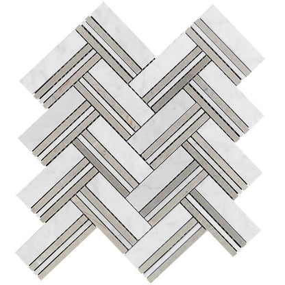 Beige White 11x12 Polished Herringbone Marble Mosaic Tile (5 pack, 4.71 sq ft/case) - Sample