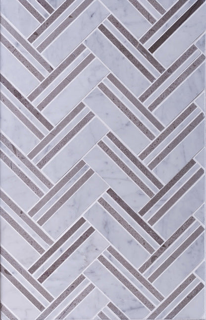 Beige White 11x12 Polished Herringbone Marble Mosaic Tile (5 pack, 4.71 sq ft/case) - Sample