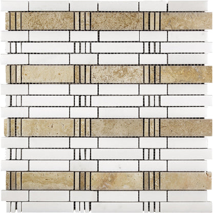 Beige White 12x12 Polished Brick Marble Mosaic Tile (5 pack, 5 sq ft/case) - Sample