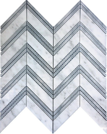 Gray White 11x12 Polished Herringbone Marble Mosaic Tile (5 pack, 4.51 sq ft/case) - Sample