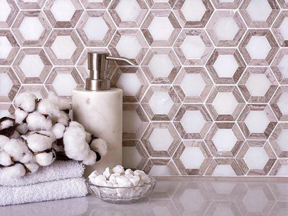 Beige White 10x11 Polished Hexagon Marble Mosaic Tile (5 pack, 4.19 sq ft/case) - Sample