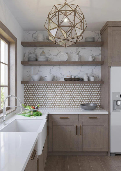Wooden Beige Eastern White 10x11 Polished Hexagon Marble Mosaic Tile (5 pack, 4.19 sq ft/case)