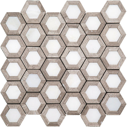 Wooden Beige Eastern White 10x11 Polished Hexagon Marble Mosaic Tile (5 pack, 4.19 sq ft/case)