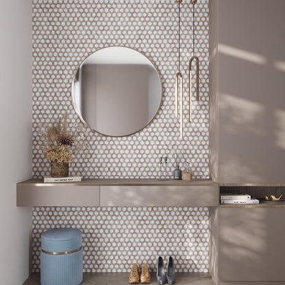 Wooden Beige Eastern White 10x11 Polished Hexagon Marble Mosaic Tile (5 pack, 4.19 sq ft/case)