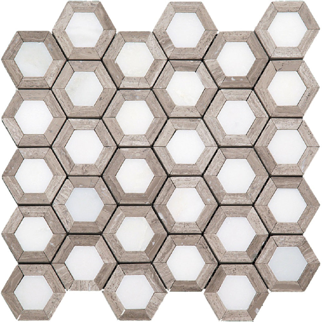 Beige White 10x11 Polished Hexagon Marble Mosaic Tile (5 pack, 4.19 sq ft/case) - Sample
