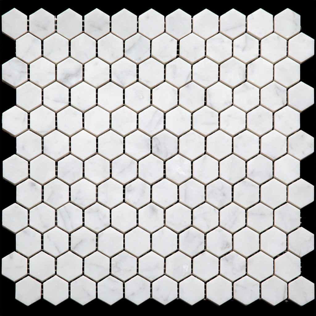 White 11x12 Honed Hexagon Bianco Carrara Marble Mosaic Tile (5 pack, 4.55 sq ft/case)