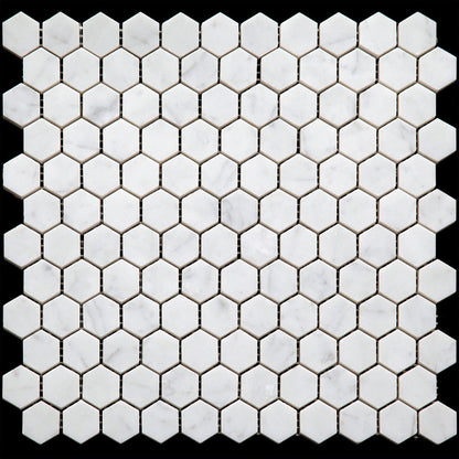 White 11x12 Honed Hexagon Bianco Carrara Marble Mosaic Tile (5 pack, 4.55 sq ft/case)
