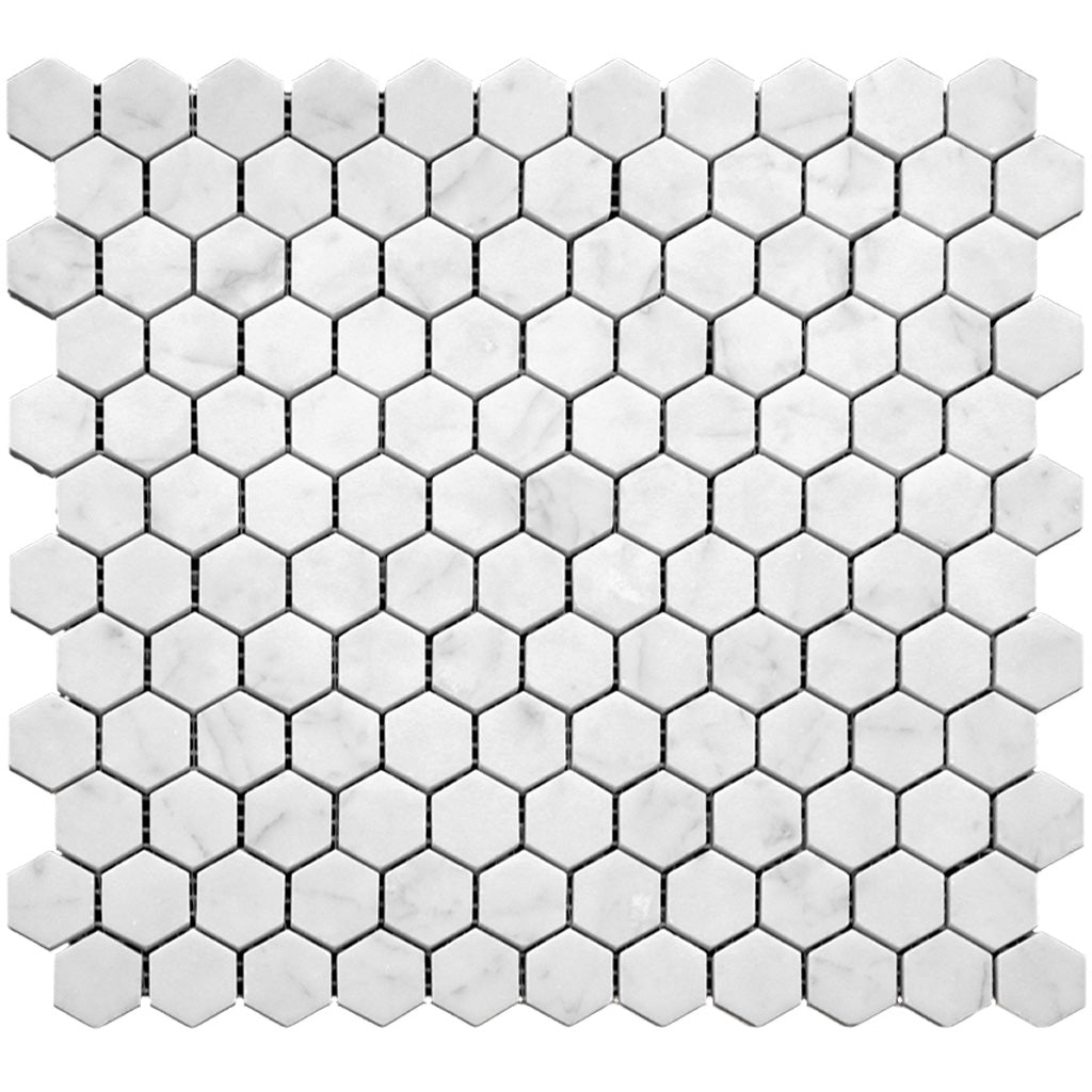 Cotton White 11x12 Polished Hexagon Bianco Carrara Marble Mosaic Tile (5 pack, 4.55 sq ft/case)