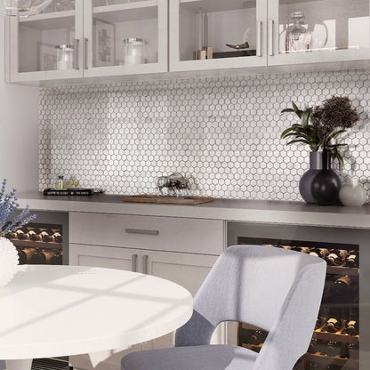 Cotton White 11x12 Polished Hexagon Bianco Carrara Marble Mosaic Tile (5 pack, 4.55 sq ft/case)