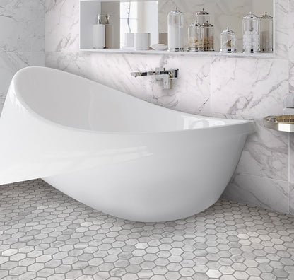 Powder White 12x12 Honed Hexagon Bianco Carrara Marble Mosaic Tile (5 pack, 4.83 sq ft/case)