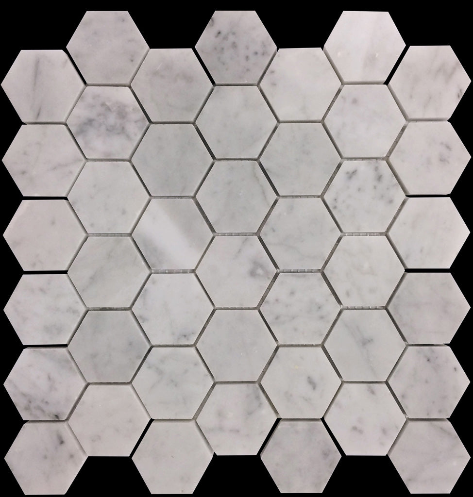 Powder White 12x12 Honed Hexagon Bianco Carrara Marble Mosaic Tile (5 pack, 4.83 sq ft/case)