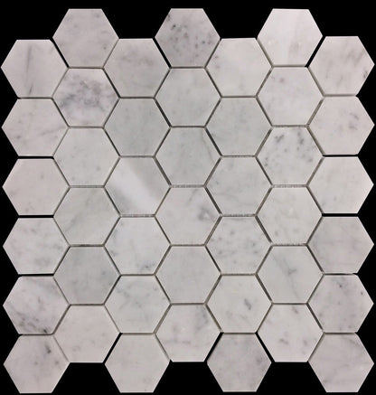 Powder White 12x12 Honed Hexagon Bianco Carrara Marble Mosaic Tile (5 pack, 4.83 sq ft/case)