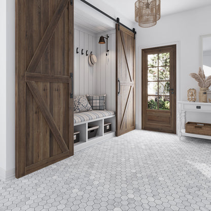 Powder White 12x12 Honed Hexagon Bianco Carrara Marble Mosaic Tile (5 pack, 4.83 sq ft/case)