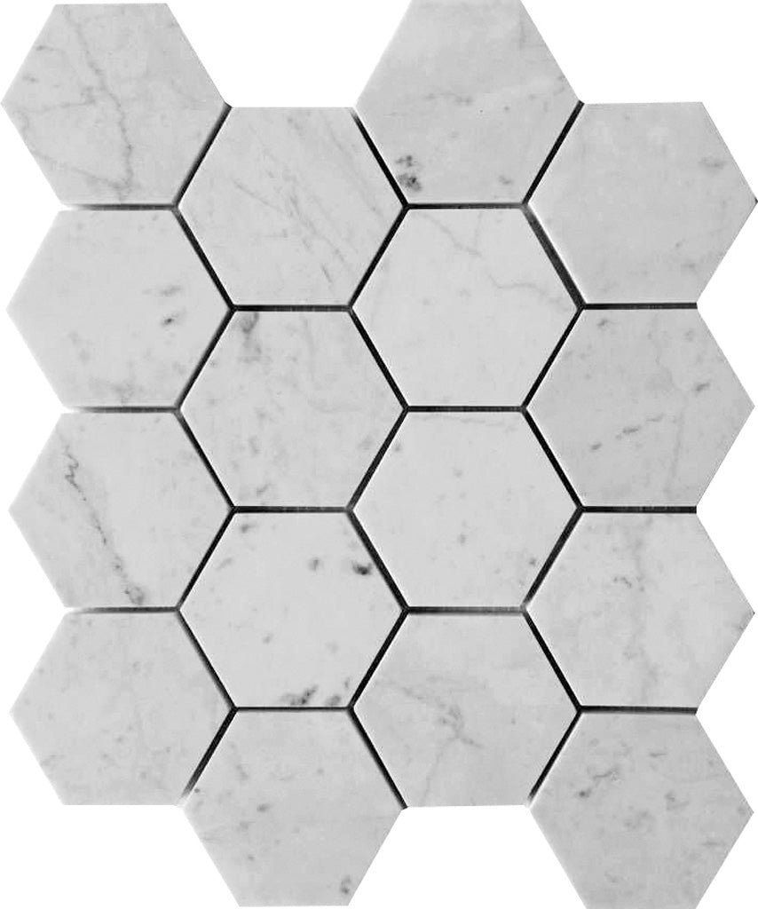 White 10x12 Honed Hexagon Bianco Carrara Marble Mosaic Tile (5 pack, 4.49 sq ft/case)