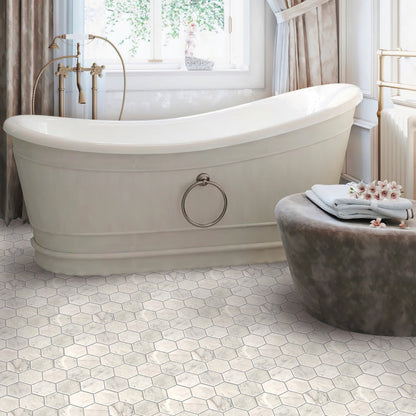White 10x12 Honed Hexagon Marble Mosaic Tile (5 pack, 4.49 sq ft/case) - Sample