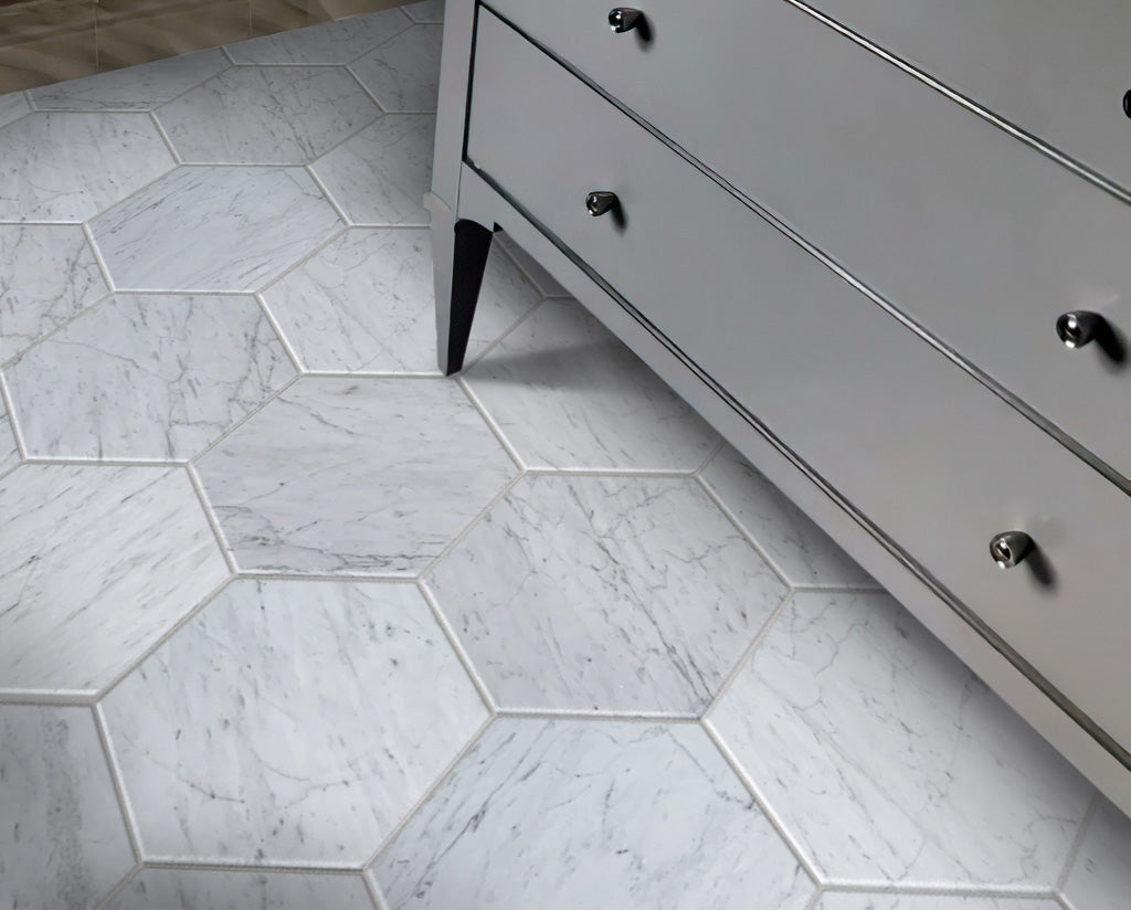 White 10x10 Honed Hexagon Bianco Carrara Marble Tile (5 pack, 2.95 sq ft/case)