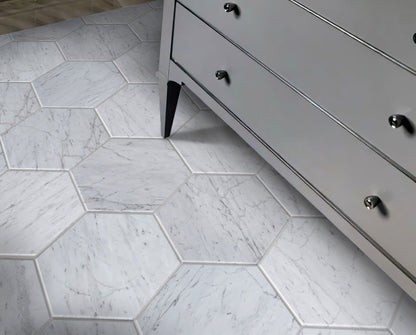 White 10x10 Honed Hexagon Marble Tile (5 pack, 2.95 sq ft/case) - Sample