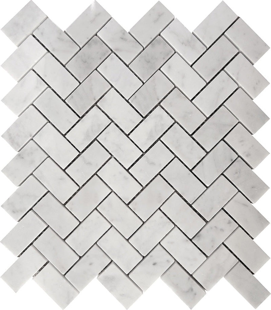 White 12x12 Polished Herringbone Bianco Carrara Marble Mosaic Tile (5 pack, 4.83 sq ft/case)