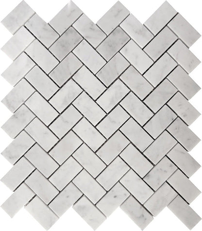 White 12x12 Polished Herringbone Bianco Carrara Marble Mosaic Tile (5 pack, 4.83 sq ft/case)