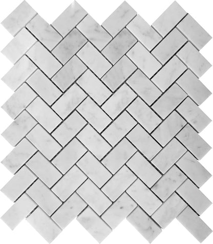 White 12x12 Polished Herringbone Bianco Carrara Marble Mosaic Tile (5 pack, 4.83 sq ft/case)