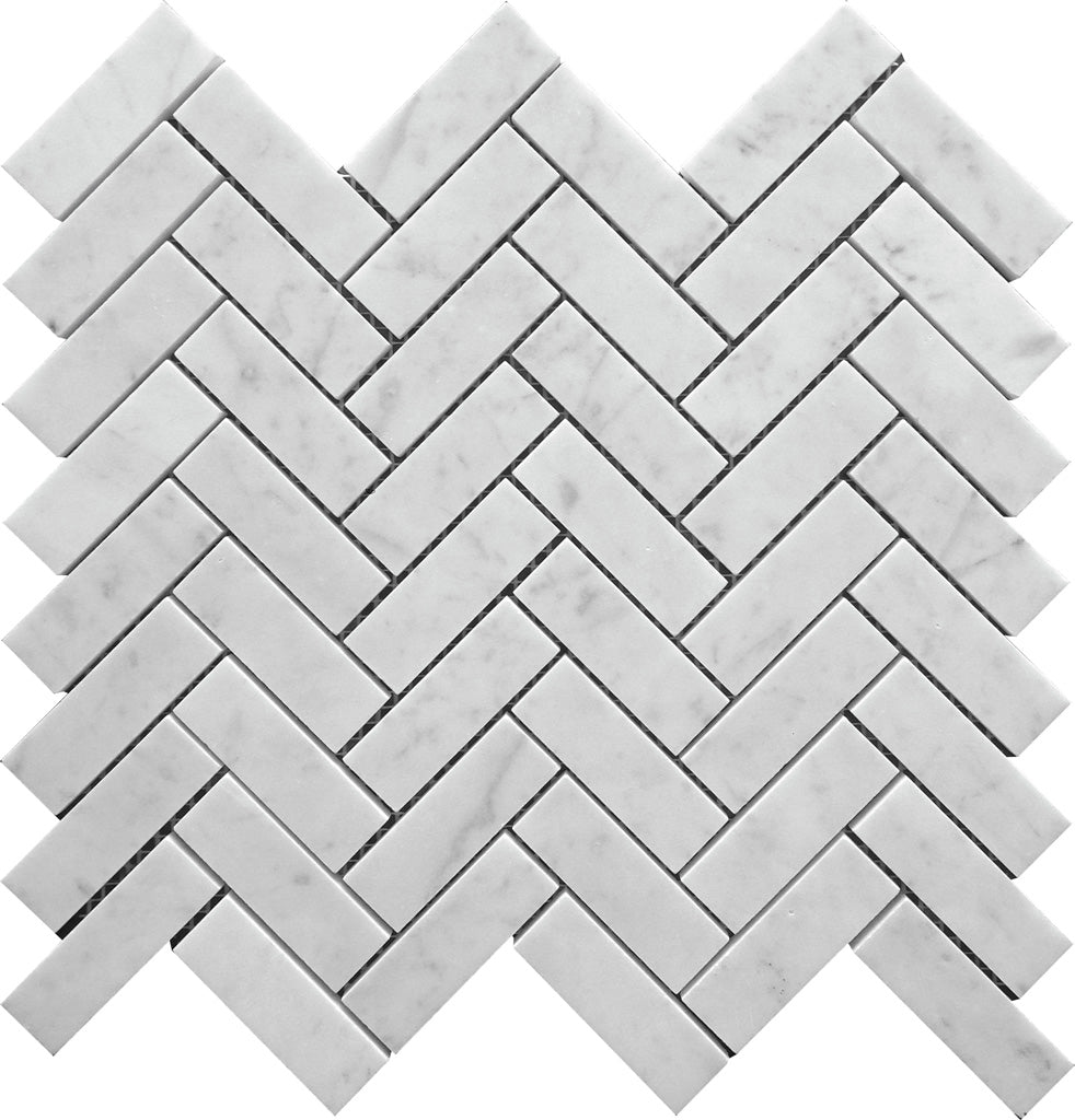 White 12x12 Honed Herringbone Bianco Carrara Marble Mosaic Tile (5 pack, 5.29 sq ft/case)
