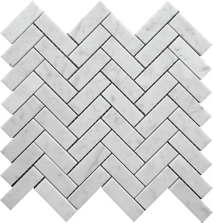 White 12x12 Honed Herringbone Bianco Carrara Marble Mosaic Tile (5 pack, 5.29 sq ft/case)