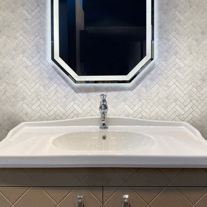 White 12x12 Honed Herringbone Bianco Carrara Marble Mosaic Tile (5 pack, 5.29 sq ft/case)