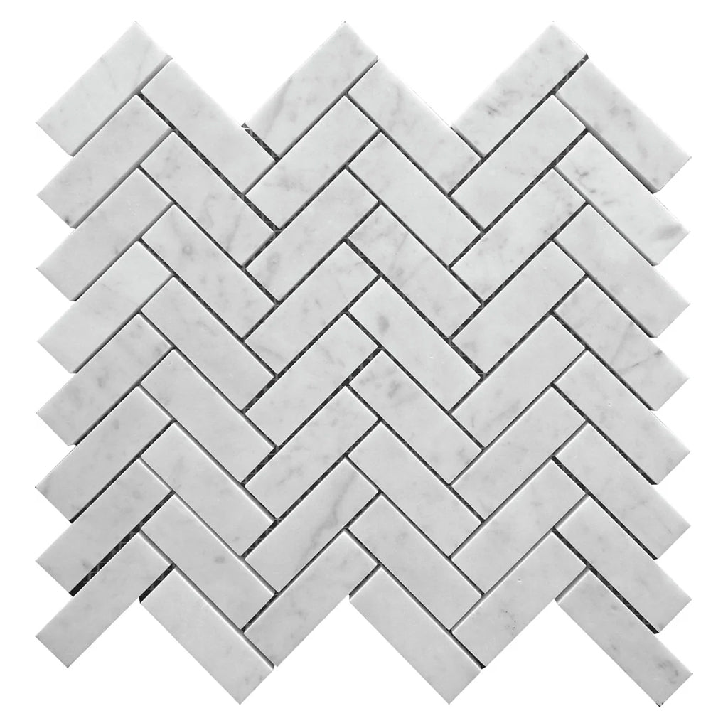 White 12x12 Honed Herringbone Marble Mosaic Tile (5 pack, 5.29 sq ft/case) - Sample