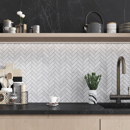 White 12x12 Honed Herringbone Bianco Carrara Marble Mosaic Tile (5 pack, 5.29 sq ft/case)