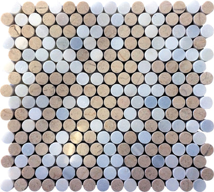 Crema Marfil Eastern White 11x12 Polished Penny Round Marble Mosaic Tile (5 pack, 4.83 sq ft/case)