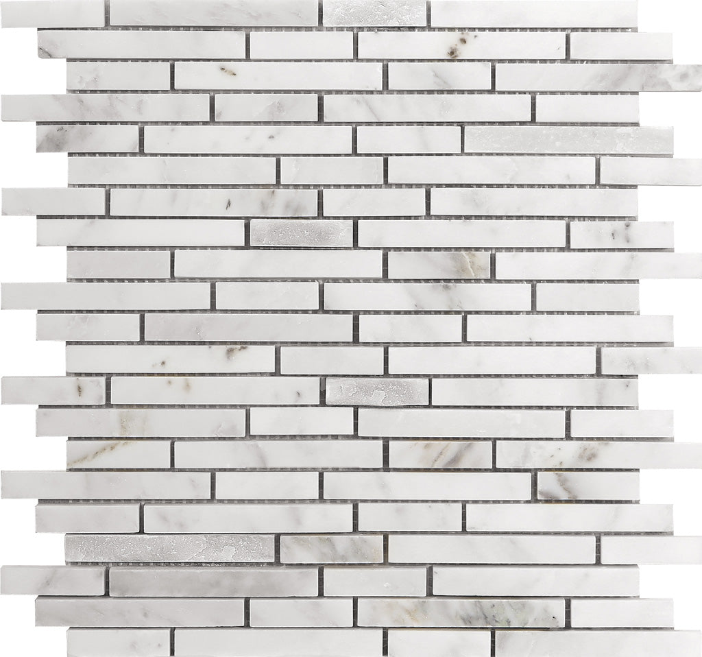 Eastern White 12x12 Polished Split Face Brick Marble Mosaic Tile (5 pack, 4.83 sq ft/case)