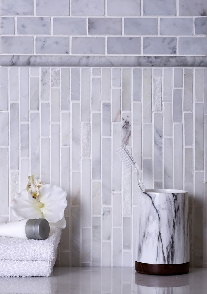 Eastern White 12x12 Polished Split Face Brick Marble Mosaic Tile (5 pack, 4.83 sq ft/case)