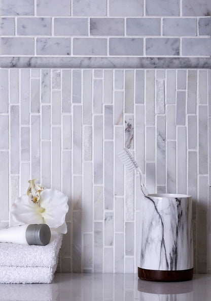 White 12x12 Polished Split Face Brick Marble Mosaic Tile (5 pack, 4.83 sq ft/case) - Sample