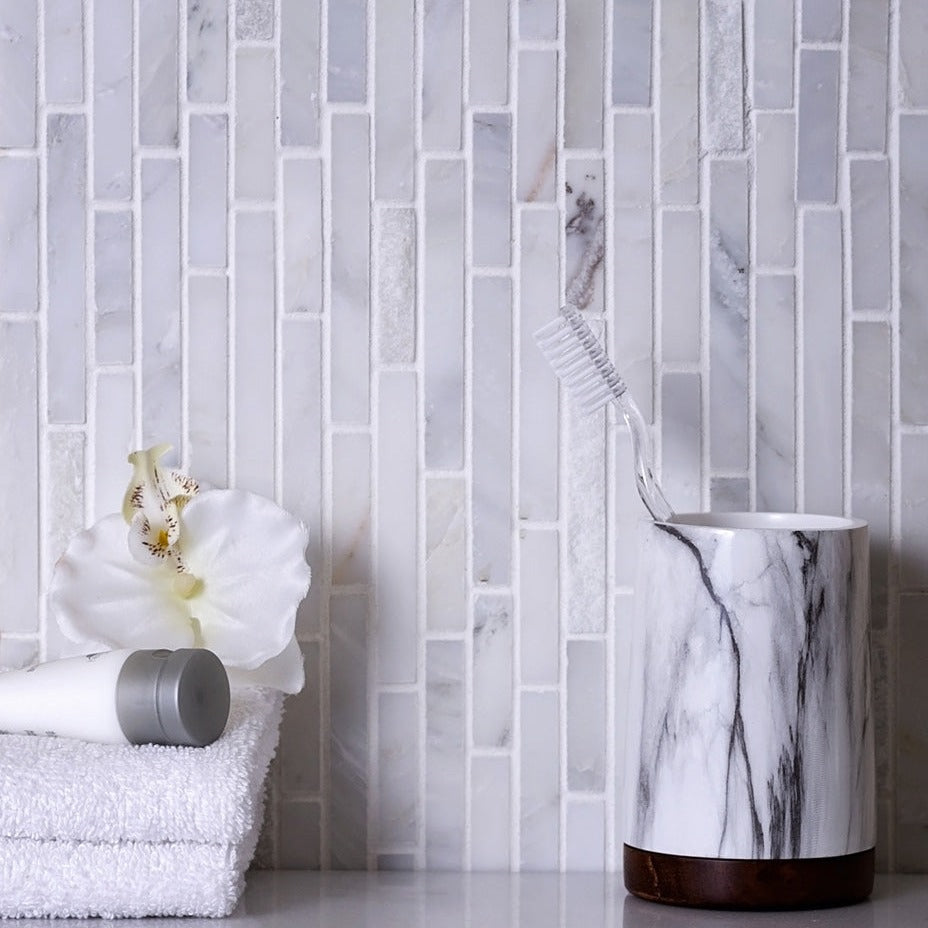 White 12x12 Polished Split Face Brick Marble Mosaic Tile (5 pack, 4.83 sq ft/case) - Sample