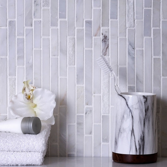 White 12x12 Polished Split Face Brick Marble Mosaic Tile (5 pack, 4.83 sq ft/case) - Sample