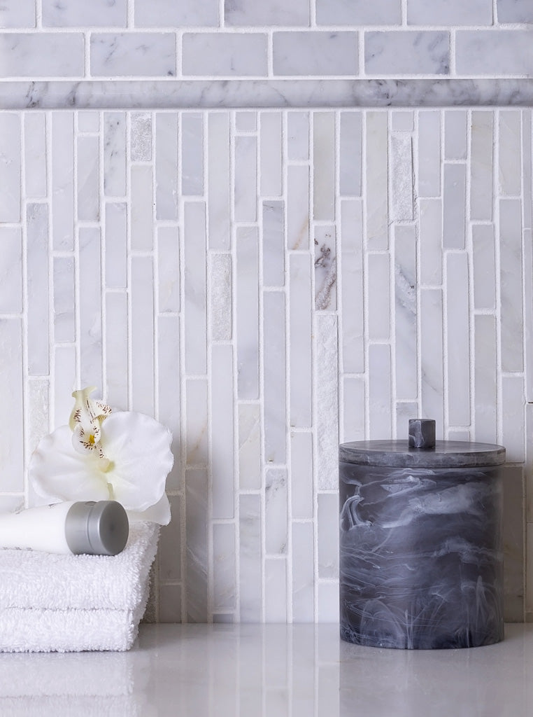 Eastern White 12x12 Polished Split Face Brick Marble Mosaic Tile (5 pack, 4.83 sq ft/case)