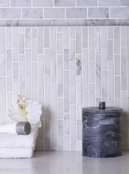 Eastern White 12x12 Polished Split Face Brick Marble Mosaic Tile (5 pack, 4.83 sq ft/case)