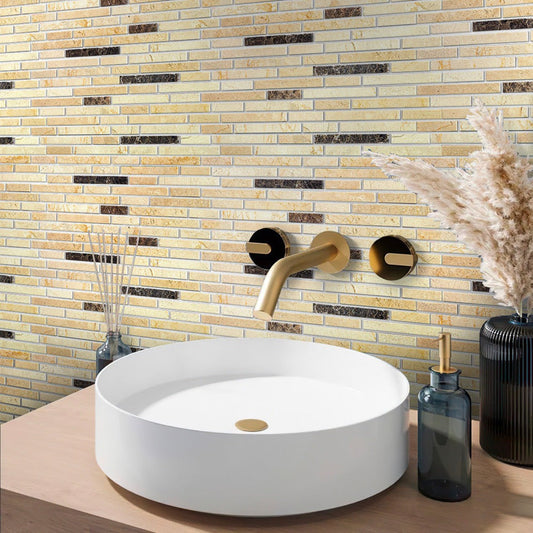 Beige 12x12 Polished Split Face Brick Crema Marfil, Emperador Dark Marble Mosaic Tile (5 pack, 4.83 sq ft/case)