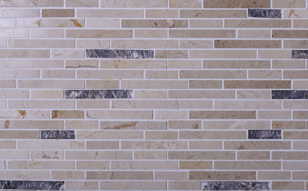 Beige 12x12 Polished Split Face Brick Crema Marfil, Emperador Dark Marble Mosaic Tile (5 pack, 4.83 sq ft/case)