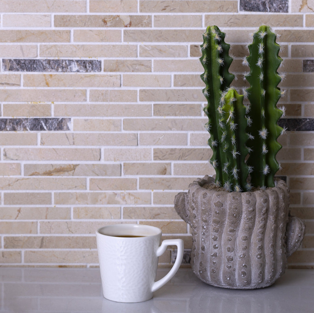 Beige 12x12 Polished Split Face Brick Marble Mosaic Tile (5 pack, 4.83 sq ft/case) - Sample