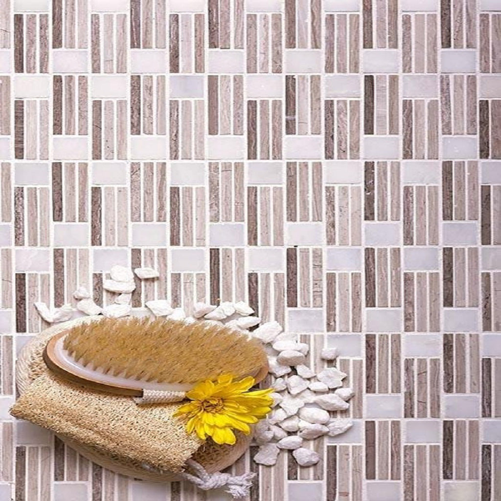 Eastern White, Wooden Grey 12x12 Polished Brick Marble Mosaic Tile (5 pack, 5 sq ft/case)