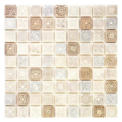 Cream Soft Earthy 12x12 Foiled Texture Square Stone Mosaic Tile (5 pack, 5 sq ft/case) - Sample